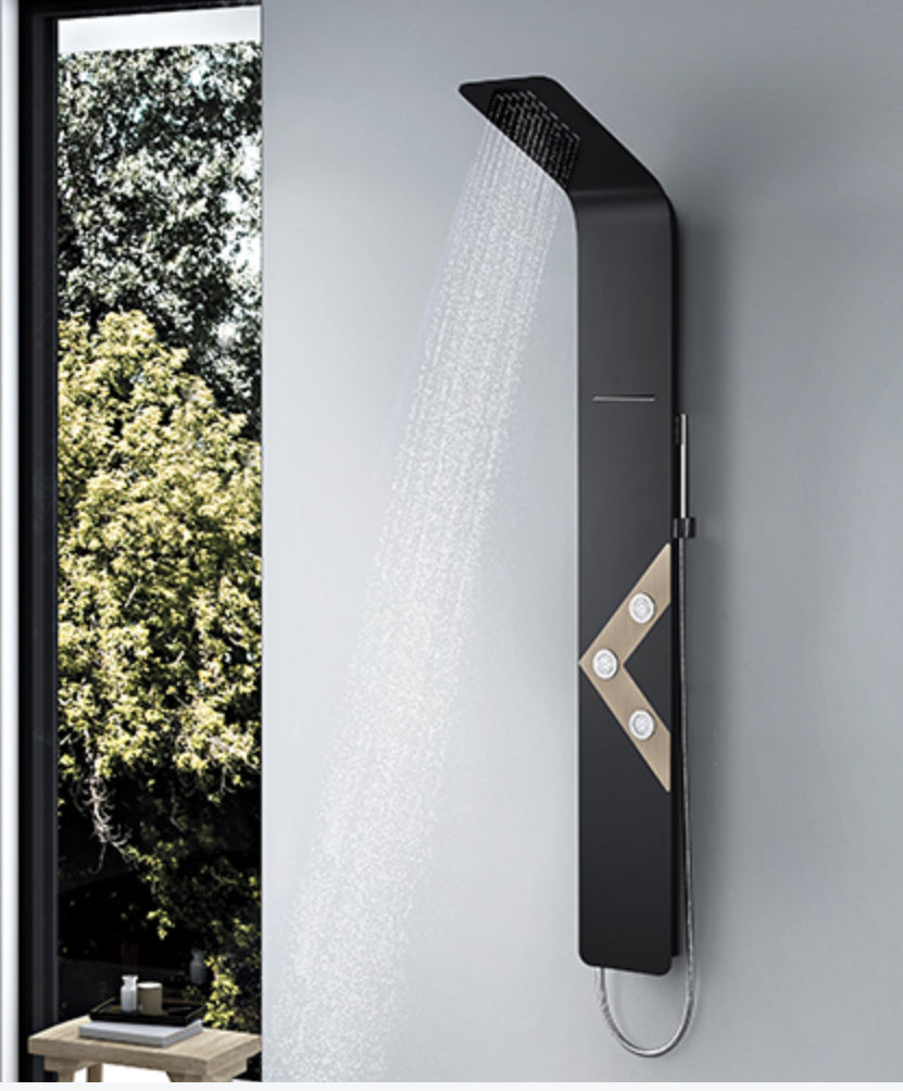 Novo QX Matt Black Chrome Aluminium Designer Thermostatic Column shower Pack