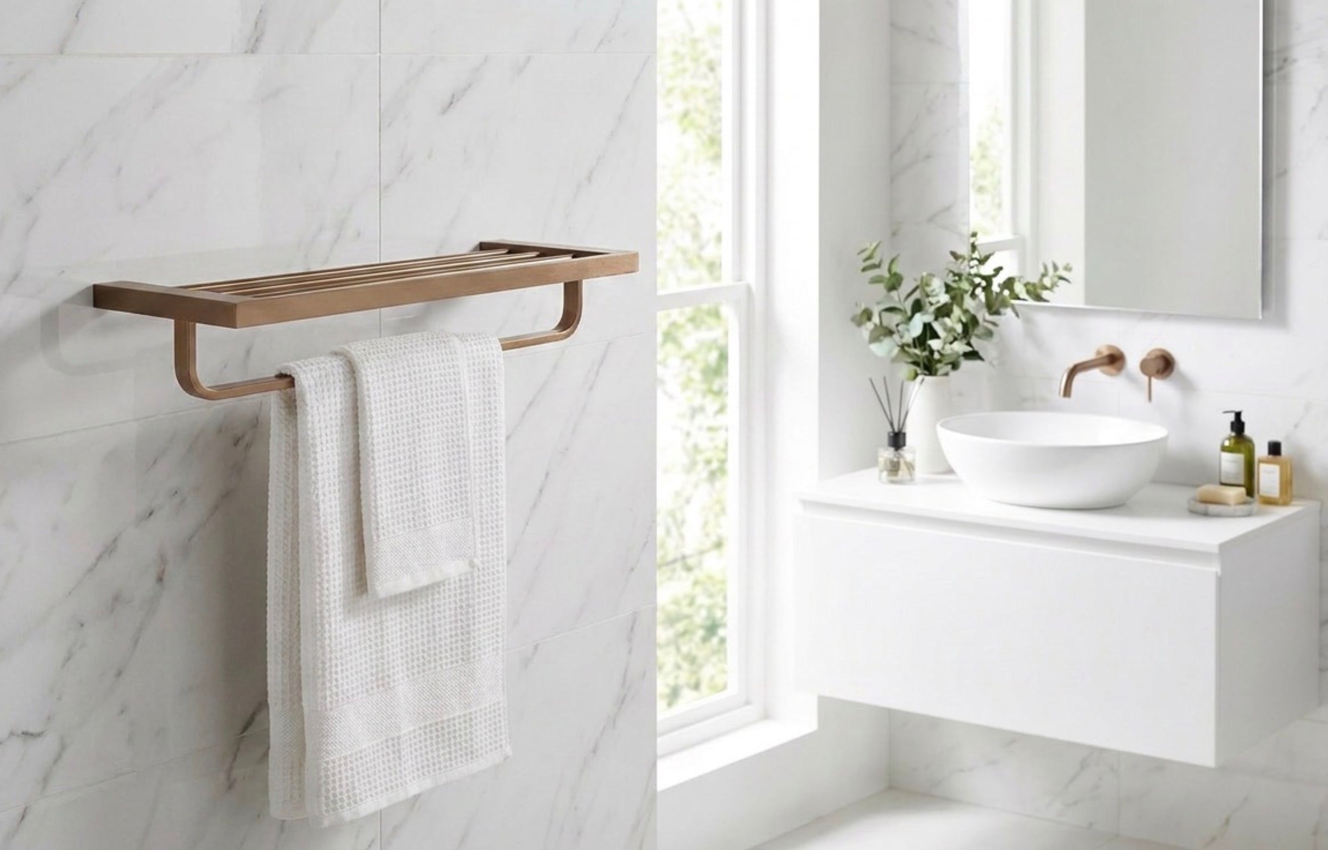 Novo Double Towel Rail with Towel Rack Brushed Bronze