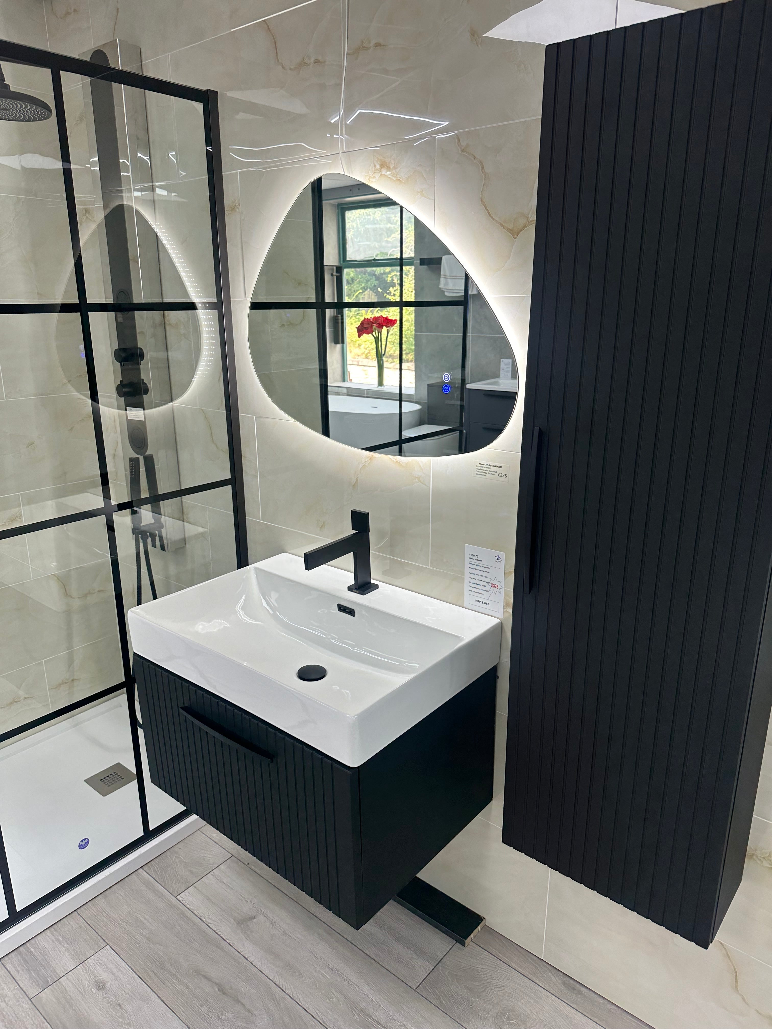 Novo 1180-70 Linear Matt Black Vanity & Nano Glazed Ceramic Basin