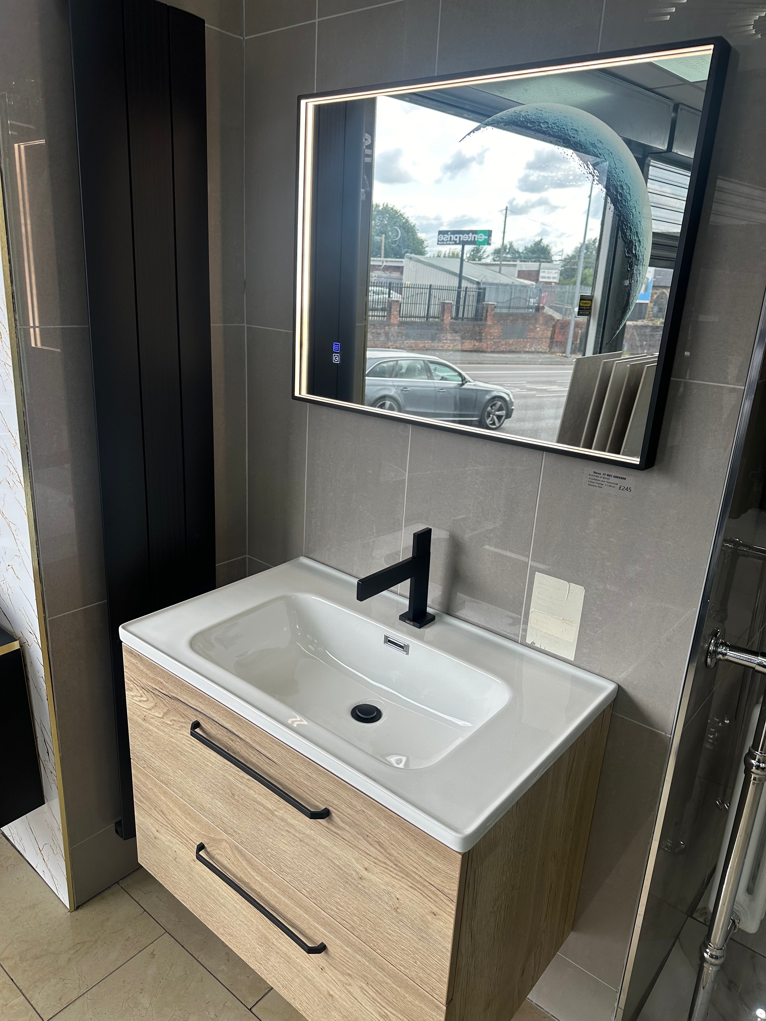 Novo 1175-80 HF Oak 2-Draw Vanity & Nano Glazed Ceramic Basin