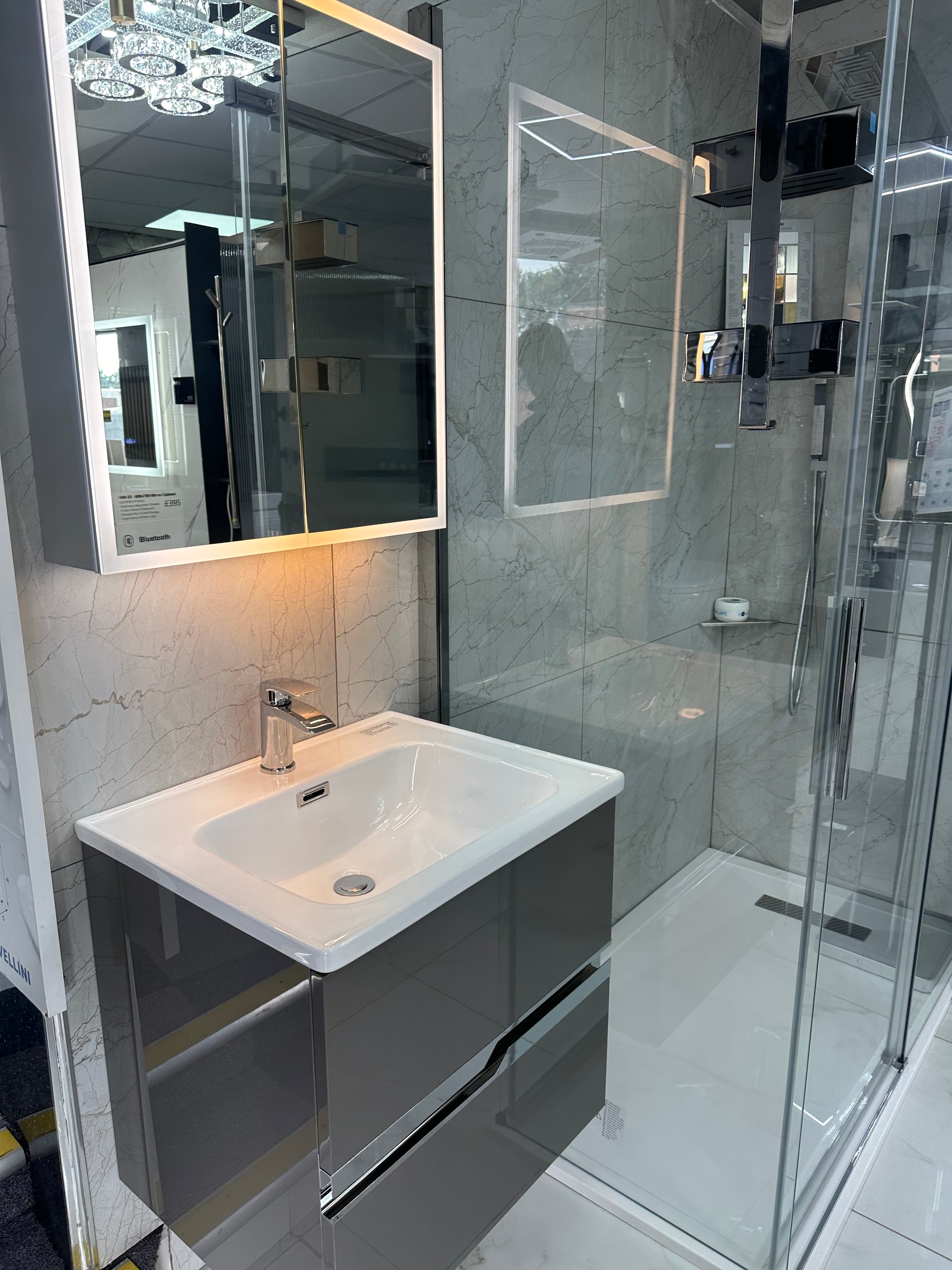 Novo 1175-60 DTA Onyx Acrylic Grey 2-Draw Vanity & Nano Glazed Ceramic Basin