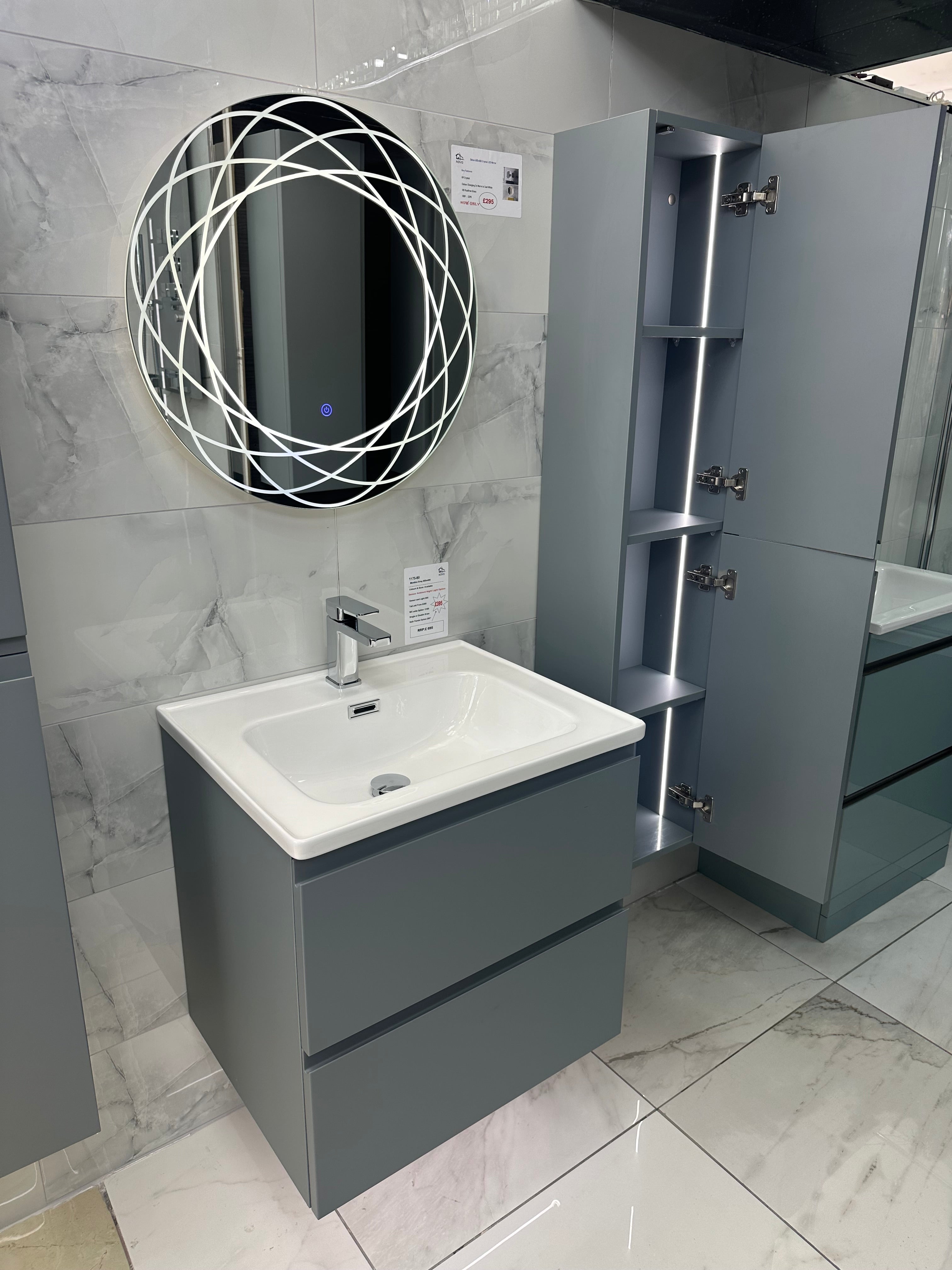 Novo 1175-60 Opus Monument Grey 2-Draw Vanity & Nano Glazed Ceramic Basin
