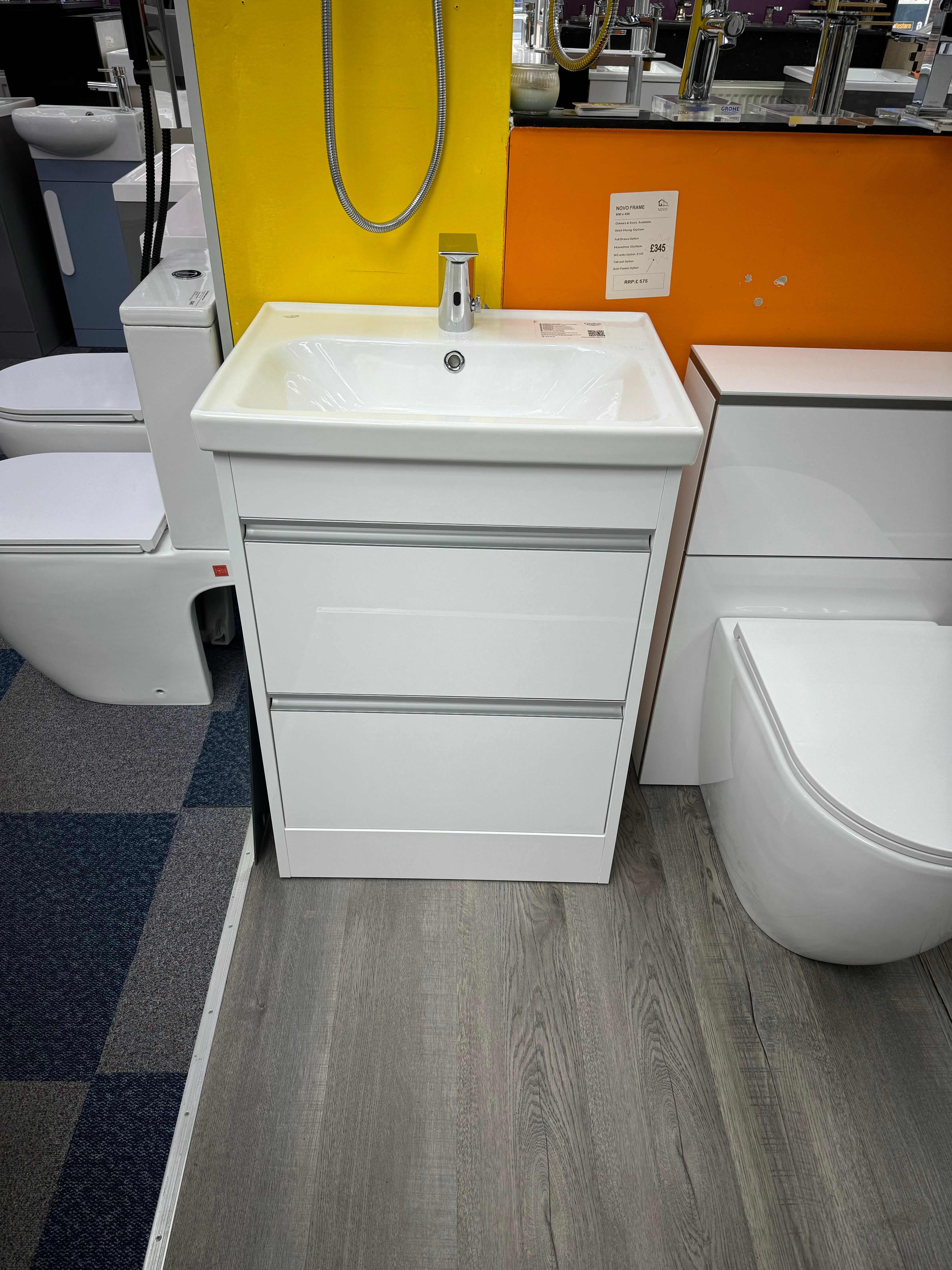 600 Frame Floorstanding 2-Draw with  Handleless Vanity unit with Ceramic Basin