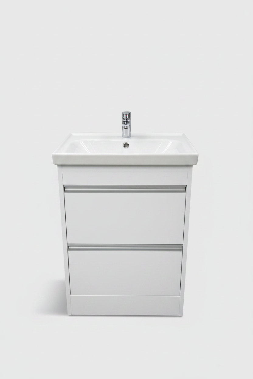 600 Frame Floorstanding 2-Draw with  Handleless Vanity unit with Ceramic Basin