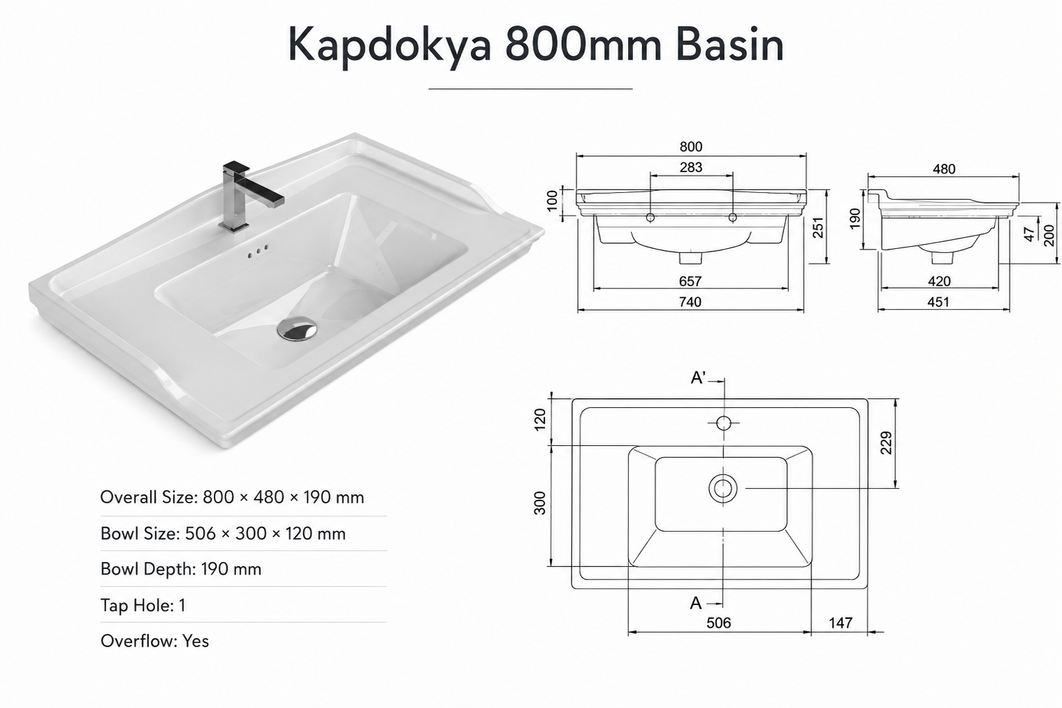 Kapdokia 800mm White Regato 2-Draw Wallhung Bathroom Vanity Unit with Nano Glazed Ceramic Basin