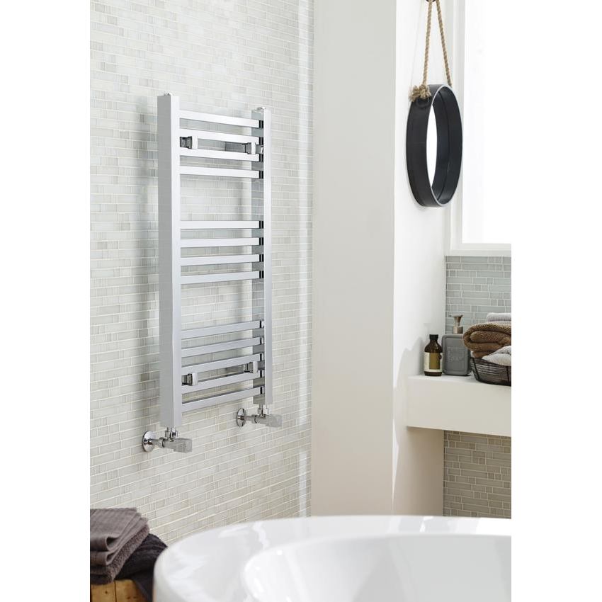 Nuie 500mm Wide Chrome Square Heated Towel Rail