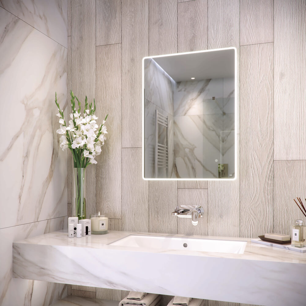 RAK Amethyst LED Illuminated Mirror With Demister Pad And Shaver Socket