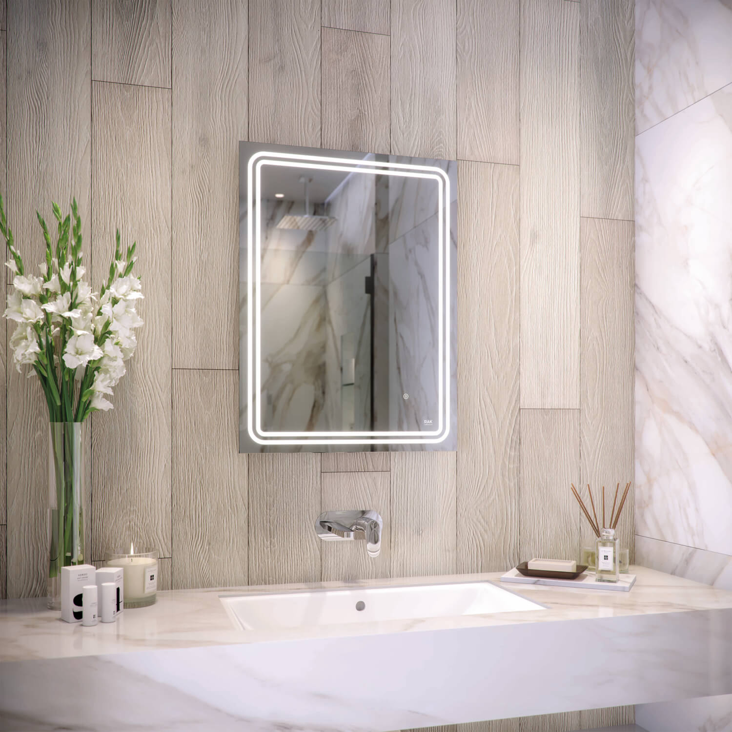 RAK Pluto LED Illuminated Portrait Mirror With Touch Sensor Switch 600 x 800mm