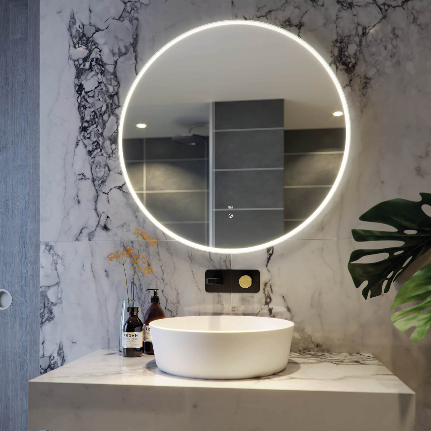RAK Scorpio 800 x 800mm LED Illuminated Round Mirror With Demister And Touch Sensor Switch