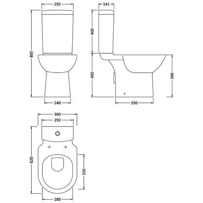 Nuie Provost 620mm White Compact Pan And Cistern With Fittings