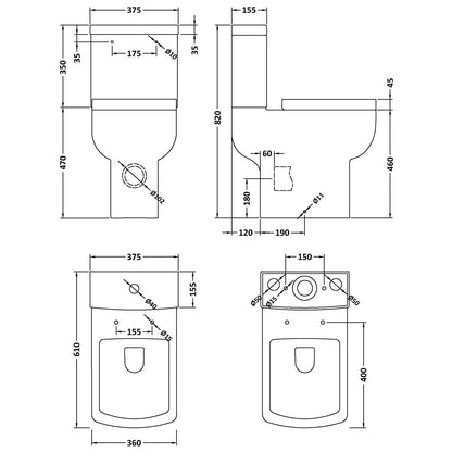 Nuie Ava 375 x 610mm Comfort Height Closed Coupled Toilet