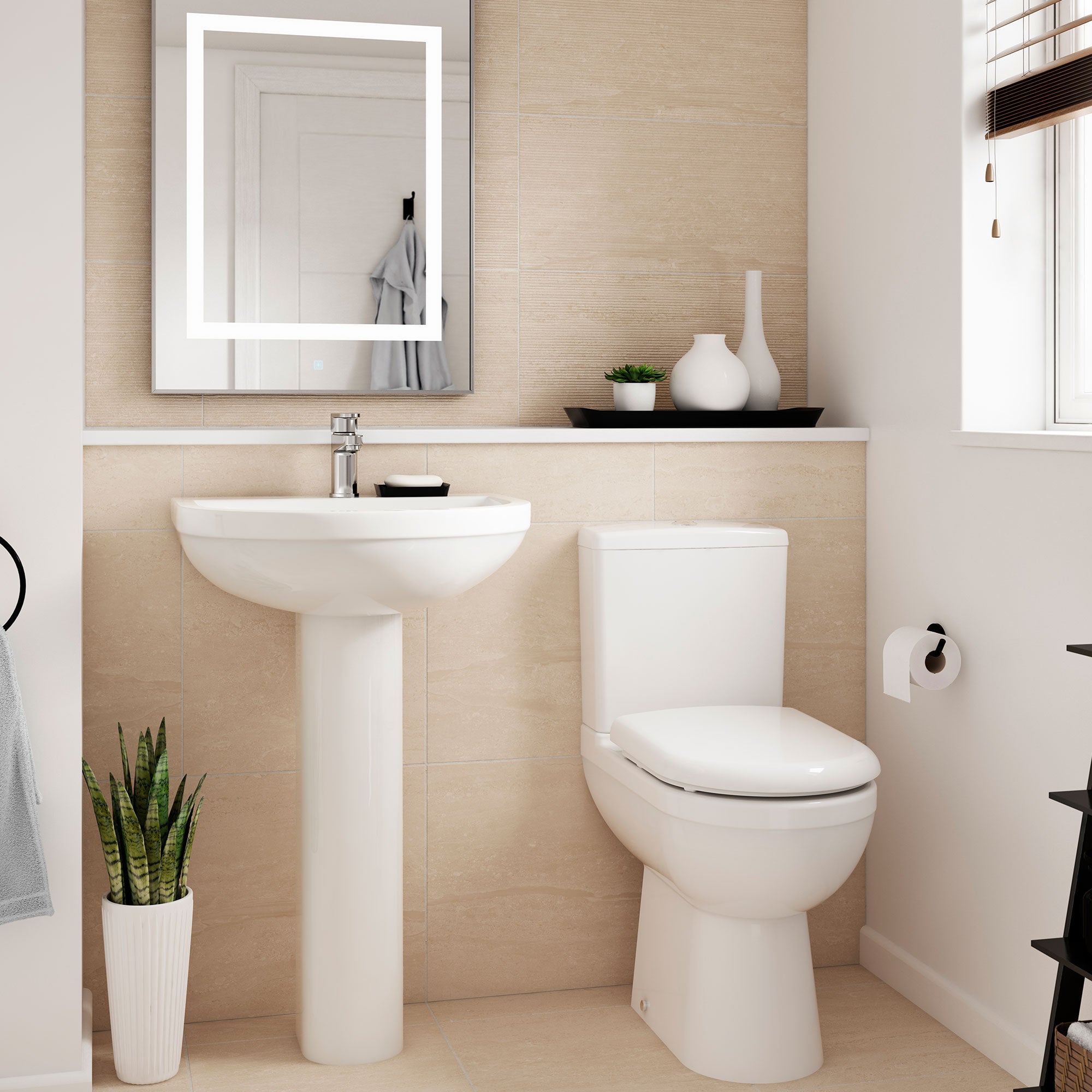 Nuie Ivo 375 x 625mm White Close Coupled Comfort Height WC Pan And Cistern