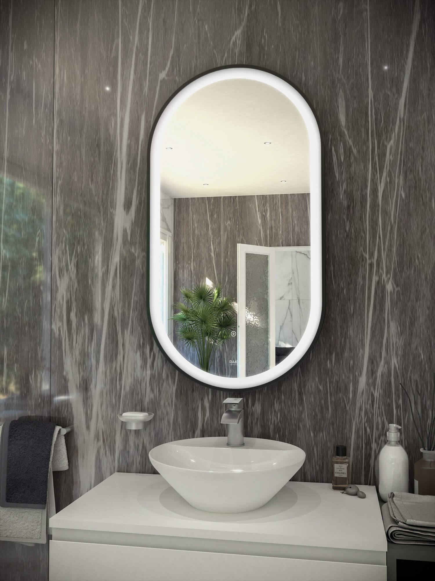 Rak Art LED Illuminated 450mm Oval Mirror With Touch Sensor