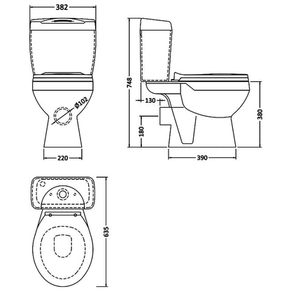 Nuie Melbourne 382 x 635mm Close Coupled White WC Set