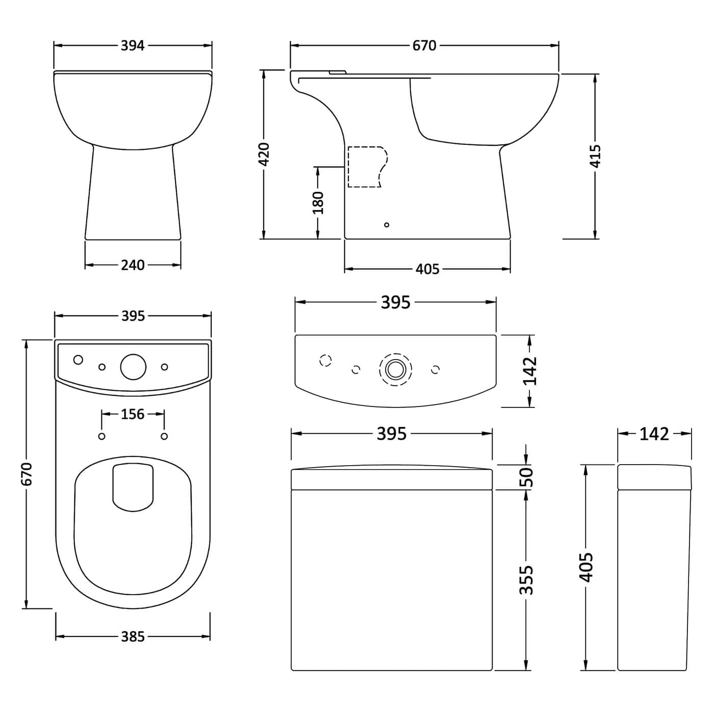 Nuie Lawton 670mm Close Coupled White Pan With Cistern