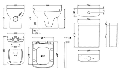 Nuie Ambrose 380mm Compact Semi Flush To Wall Pan With Cistern And Seat
