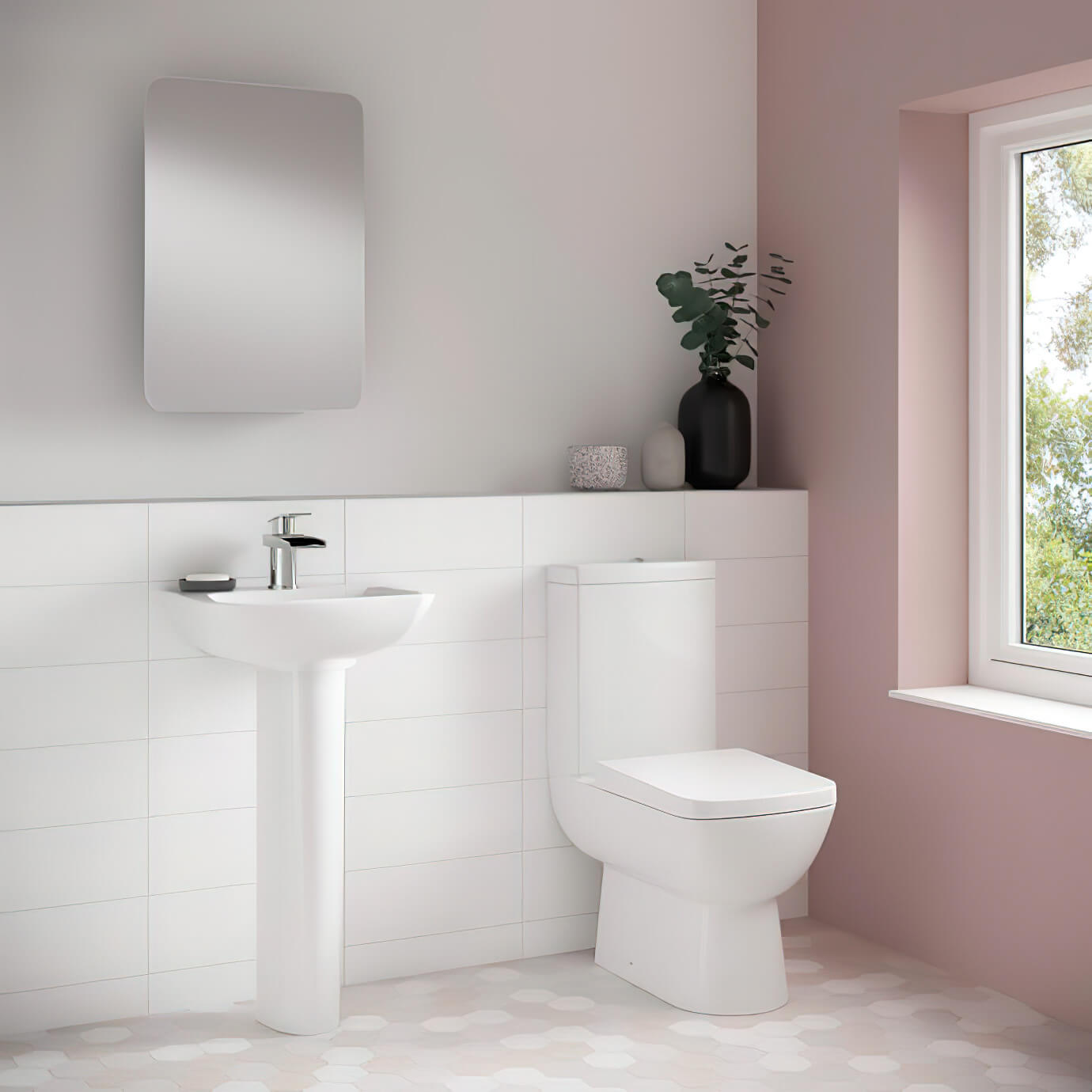 Nuie Ambrose 380mm Compact Semi Flush To Wall Pan With Cistern And Seat