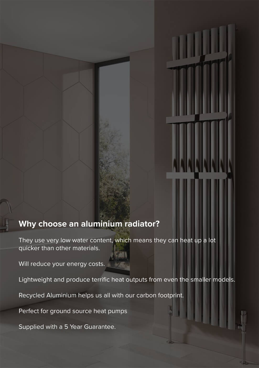 Reina York 485 x 1200mm Aluminium Designer Radiator
