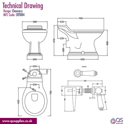 Hudson Reed Chancery 710mm Close Coupled WC Pan White With Cistern