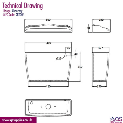 Hudson Reed Chancery 710mm Close Coupled WC Pan White With Cistern