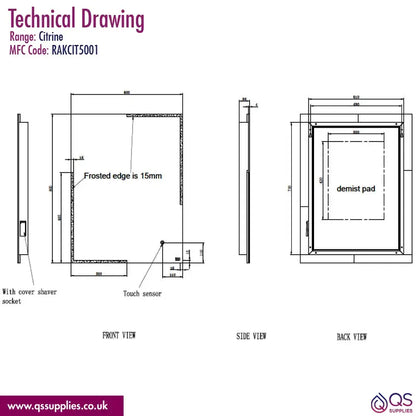 RAK Citrine 600 x 800mm LED Illuminated Mirror With Demister And Touch Sensor Switch