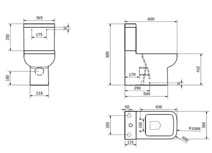 K-V  600 White Close To Wall Close Coupled WC Pan With Cistern