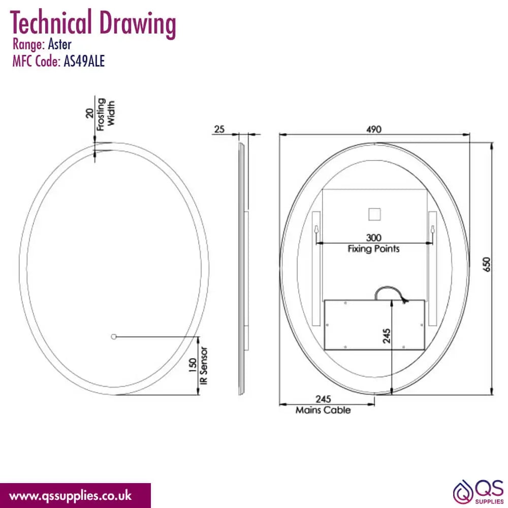 Tavistock Aster 490 x 650mm LED Illuminated Oval Mirror