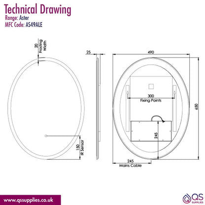 Tavistock Aster 490 x 650mm LED Illuminated Oval Mirror