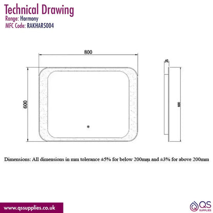 RAK Harmony LED Mirror With On-Off Switch And Demister Pad