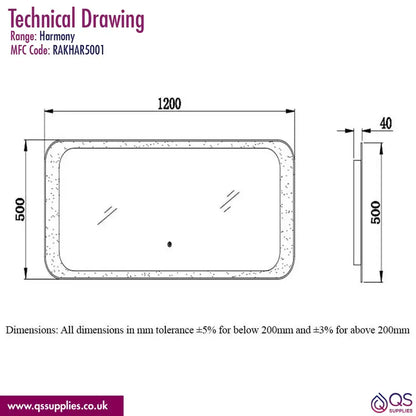 RAK Harmony LED Mirror With On-Off Switch And Demister Pad