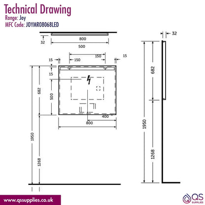 RAK Joy Wall Hung Bathroom Mirror With LED Light And Demister Pad