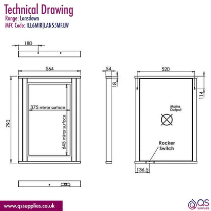 Tavistock Lansdown 564mm Framed Illuminated Mirror
