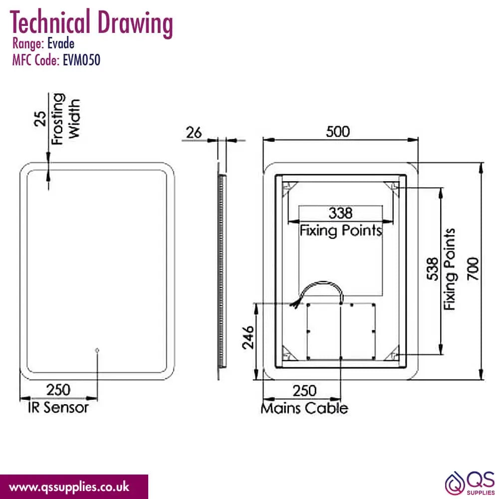 Tavistock Evade LED Illuminated Mirror With Demister Pad