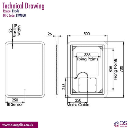 Tavistock Evade LED Illuminated Mirror With Demister Pad