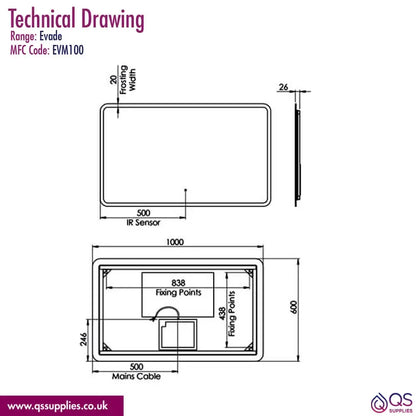 Tavistock Evade LED Illuminated Mirror With Demister Pad