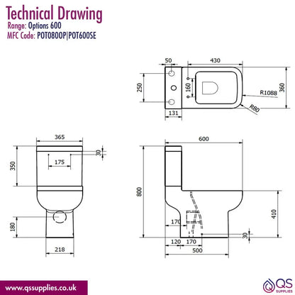 Kartell K-Vit Options 600 Closed Coupled WC Pan With Cistern