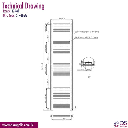 Kartell K-Rad K-Rail Straight Towel Rail 400mm Wide