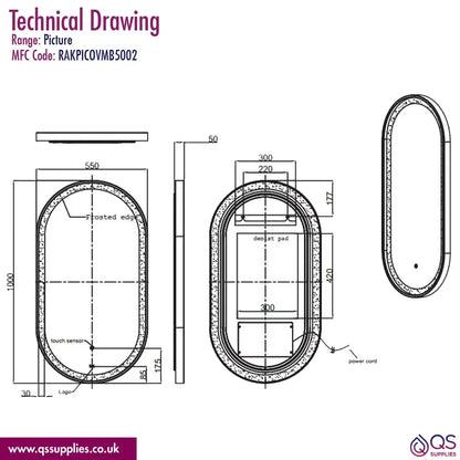 Rak Picture LED Illuminated Oval Mirror With Demister Pad