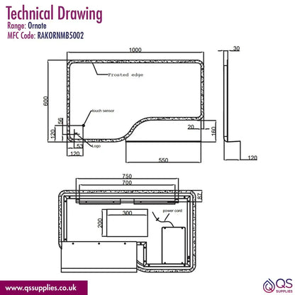 Rak Ornate LED Illuminated 600 x 800mm Mirror With Demister Pad