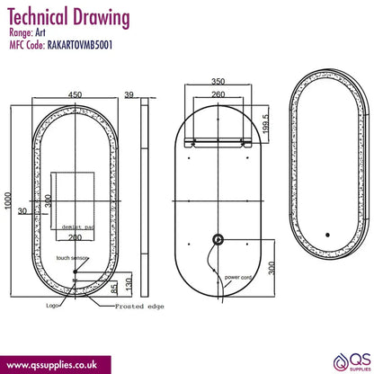 Rak Art LED Illuminated 450mm Oval Mirror With Touch Sensor
