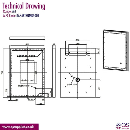 Rak Art Square LED Illuminated 500 x 700mm Mirror With Demister Pad