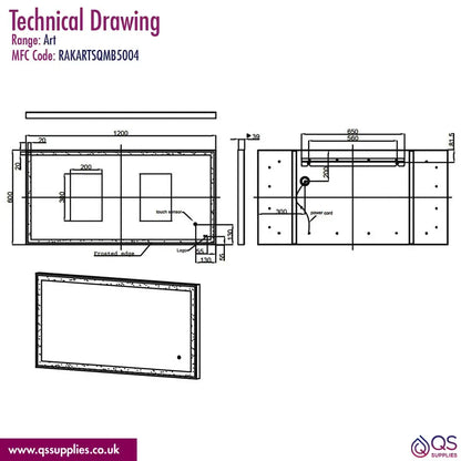 Rak Art Square LED Illuminated 500 x 700mm Mirror With Demister Pad