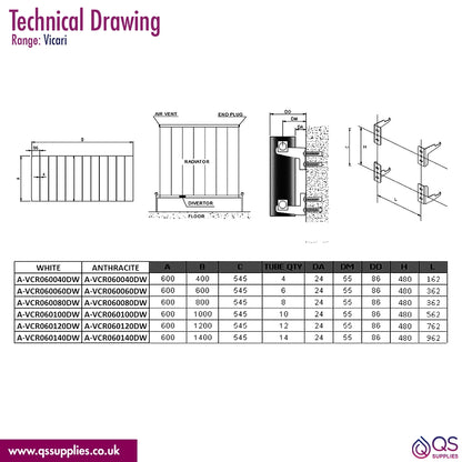 Reina Vicari 600mm High Double Panel Aluminium Radiator