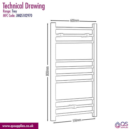 Novo 600mm Wide Straight Ladder Radiator