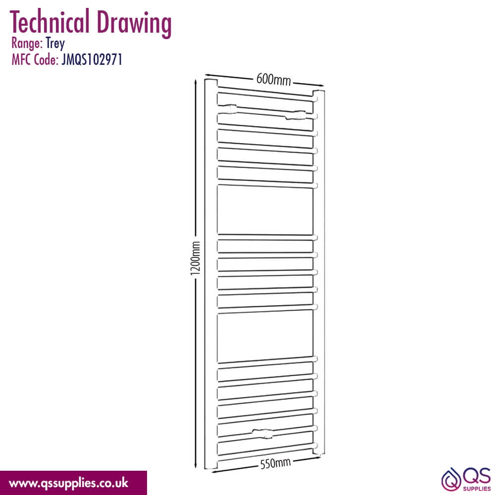 Novo 600mm Wide Straight Ladder Radiator