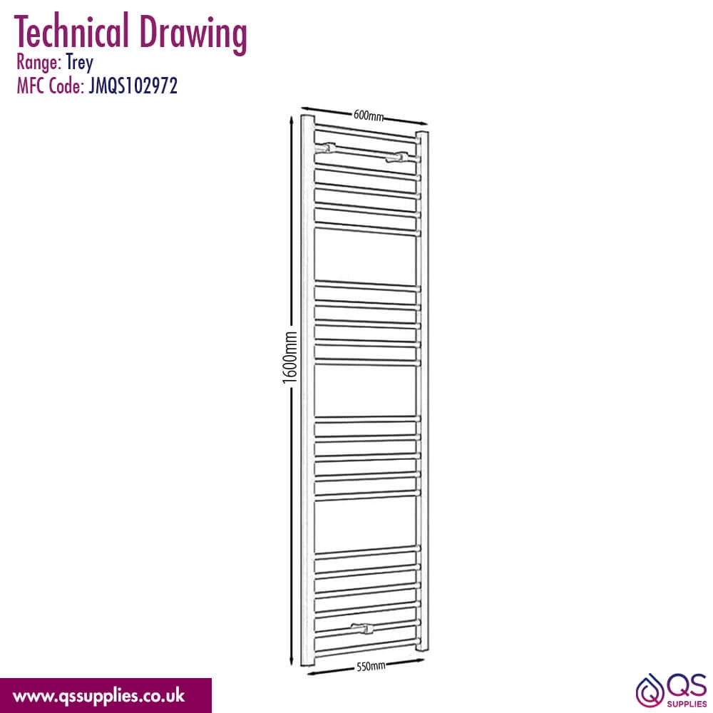 Novo 600mm Wide Straight Ladder Radiator