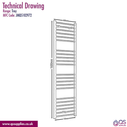 Novo 600mm Wide Straight Ladder Radiator