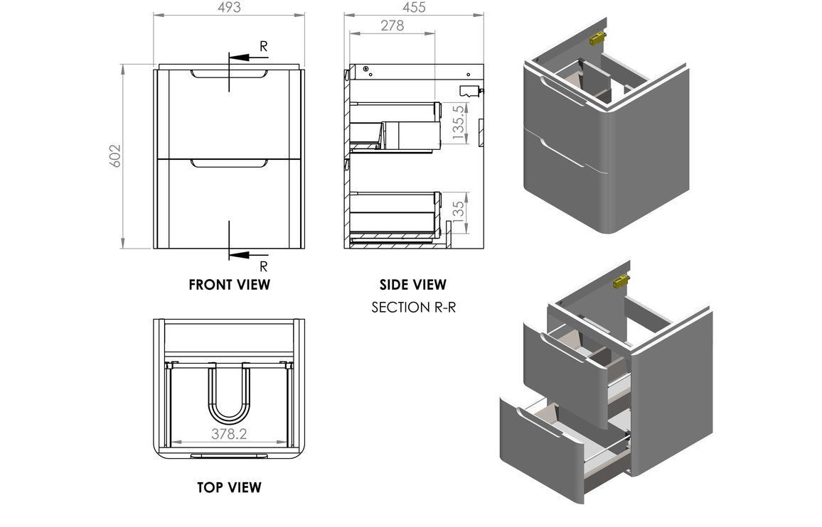 Lambi 500mm 2 Drawer Wall Hung Cloakroom Basin Unit - Matt Indigo