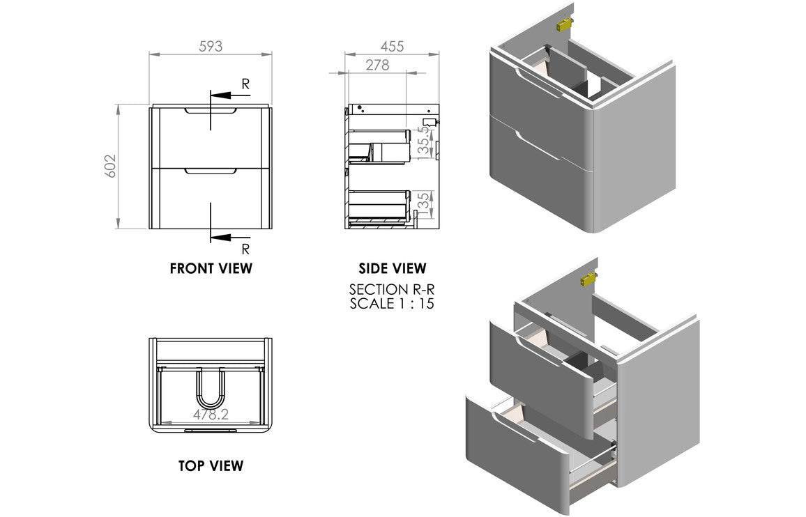 Lambi 600mm 2 Drawer Wall Hung Basin Unit - Matt Indigo