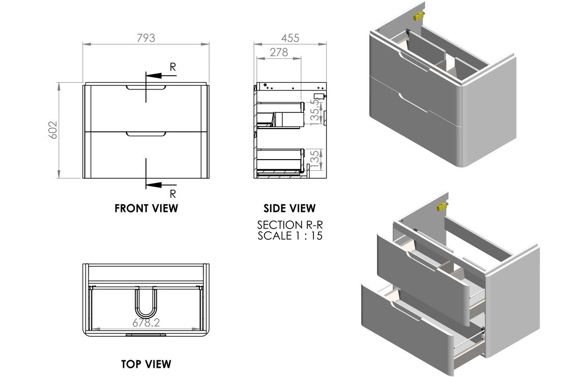 Lambi 800mm 2 Drawer Wall Hung Basin Unit - Matt Sage Green